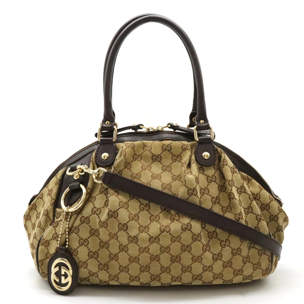 Gucci Sukey GG Canvas Tote Bag Shoulder Leather Beige Brown Cream Charm